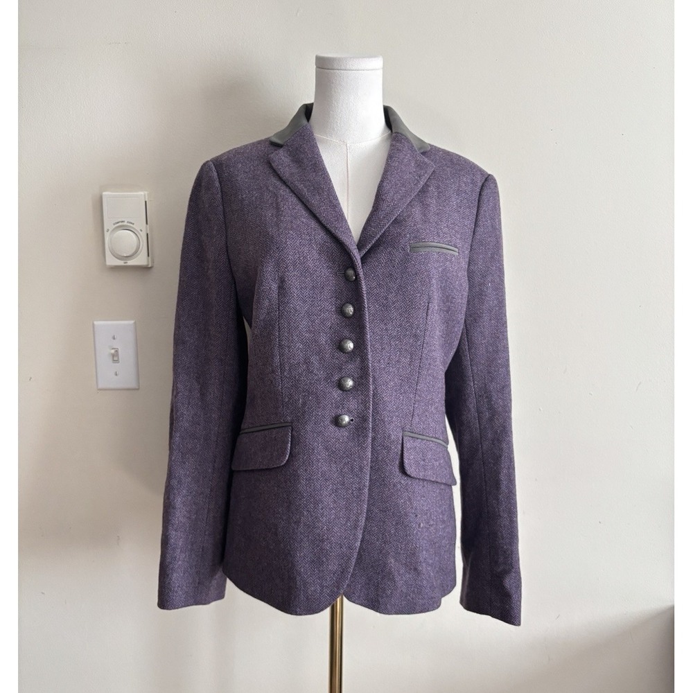 Brooks Brothers Moon Tweed Wool Blazer Womens 10 Purple Herringbone Preppy Chic